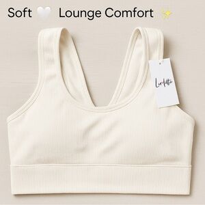✨ Luvlette Ivory Ribbed Seamless Bra‎ Top L – Soft Lounge Comfort 🤍
